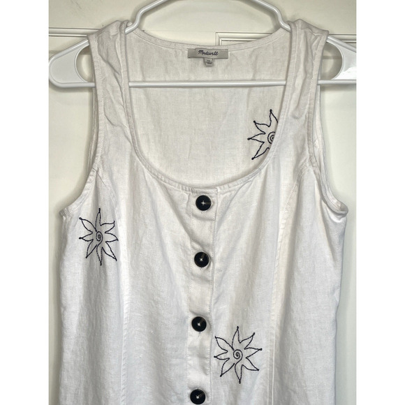 Madewell Women's Button Front Maxi Tea Dress Sz 10 Embroidered Floral 100% Linen - Picture 10 of 14